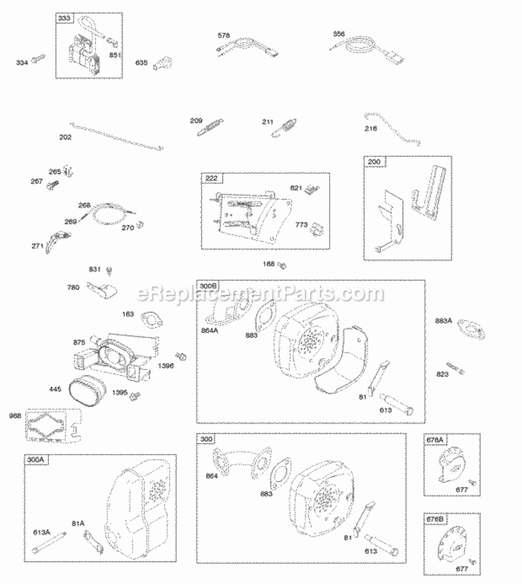 Air Cleaner Controls Governor Spring Exhaust System Ignition Diagram and Parts List for 095312-0022-E1  Briggs and Stratton Engine